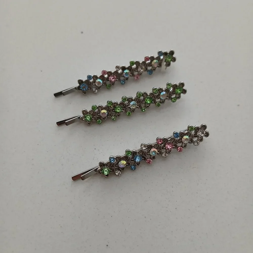 Floral Design Rhinestone Bobby Pin Hair Clips (3)